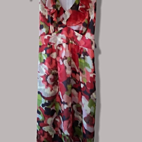 LOFT Sleeveless Floral Ruffle Neck dress - Multi Color Size 8P - Picture 3 of 5